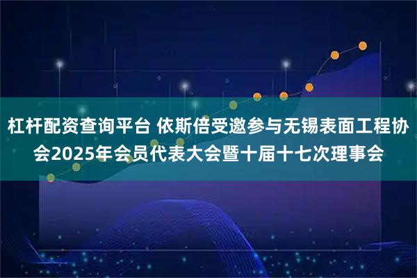 杠杆配资查询平台 依斯倍受邀参与无锡表面工程协会2025年会员代表大会暨十届十七次理事会
